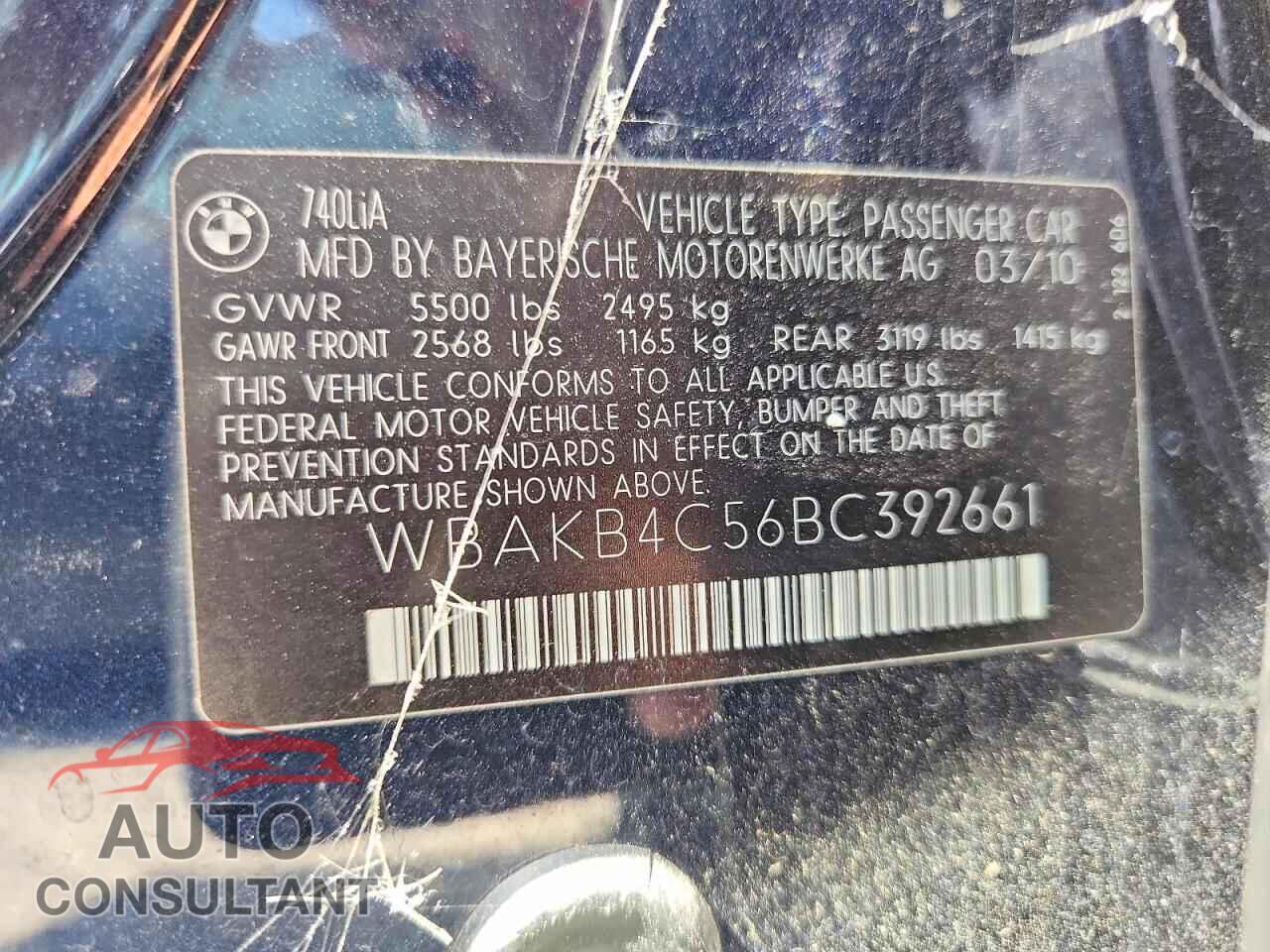 BMW 7 SERIES 2011 - WBAKB4C56BC392661