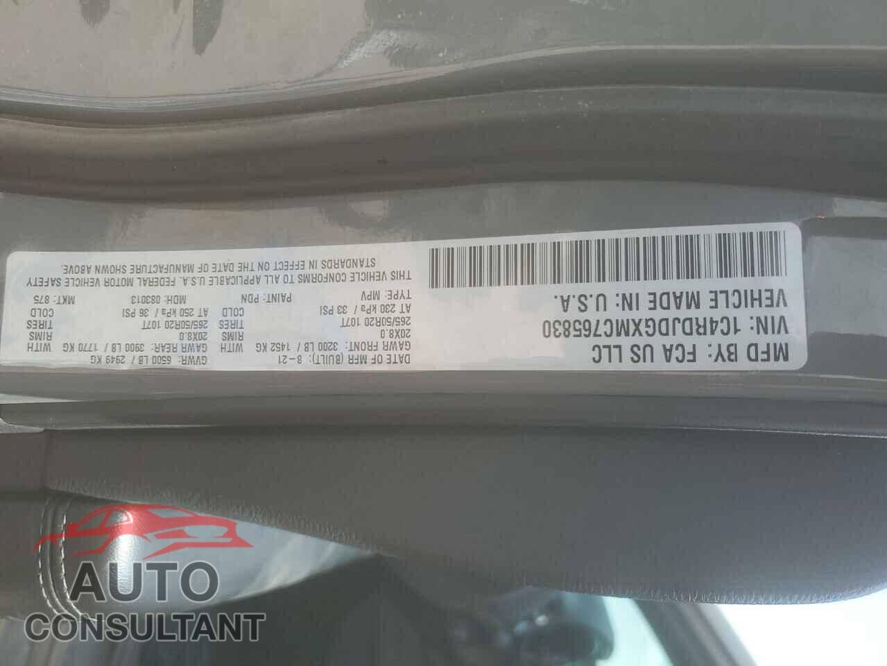 DODGE DURANGO 2021 - 1C4RDJDGXMC765830
