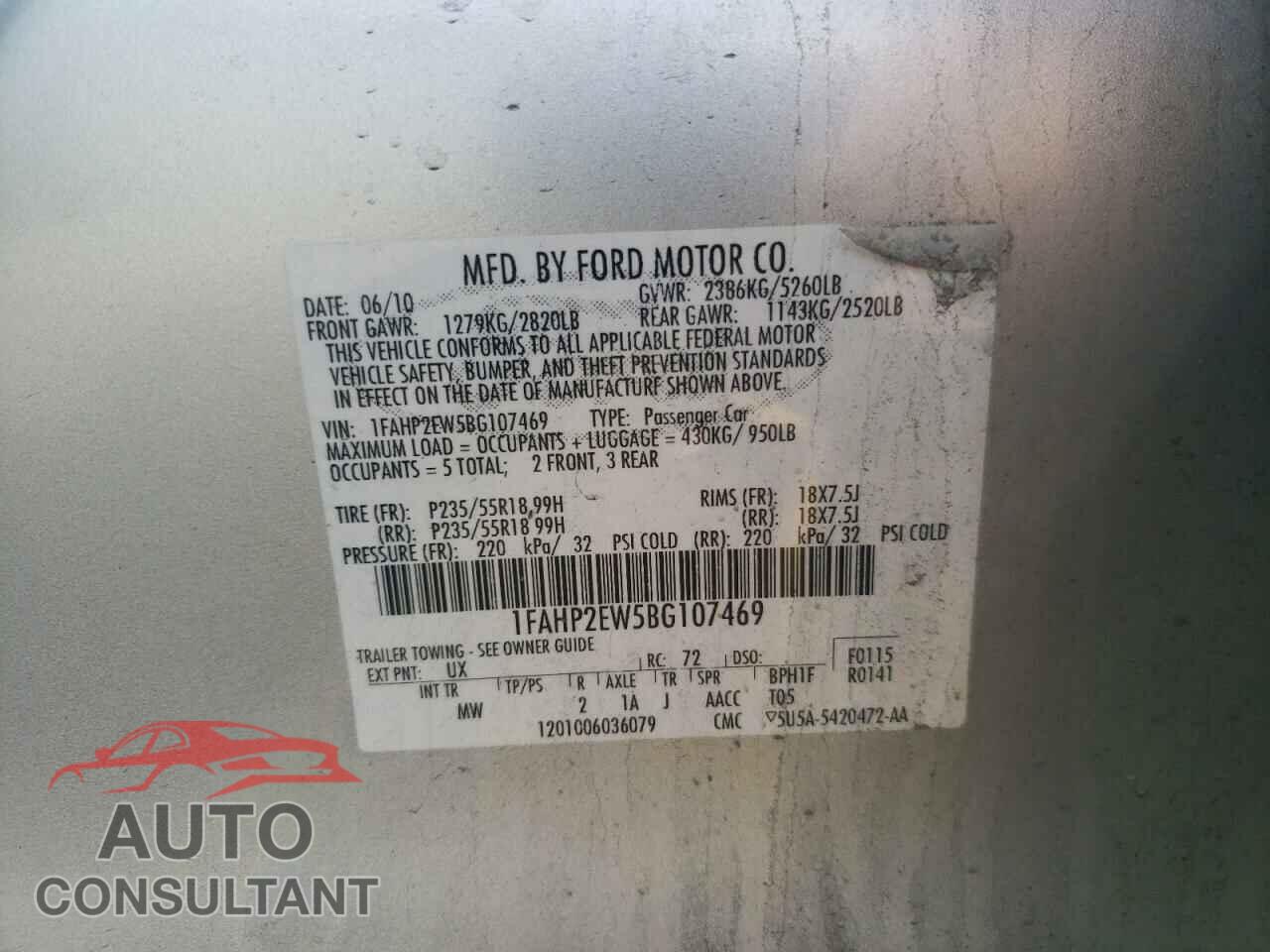 FORD TAURUS 2011 - 1FAHP2EW5BG107469