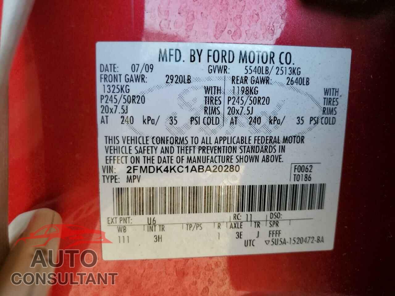 FORD EDGE 2010 - 2FMDK4KC1ABA20280