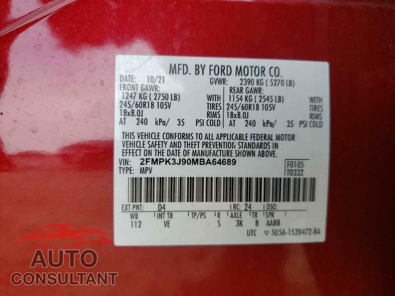 FORD EDGE 2021 - 2FMPK3J90MBA64689