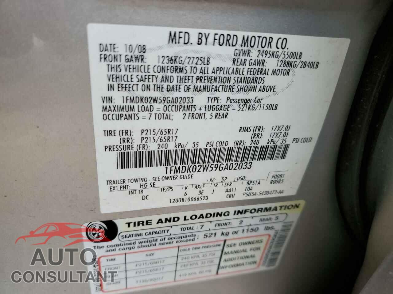 FORD TAURUS 2009 - 1FMDK02W59GA02033