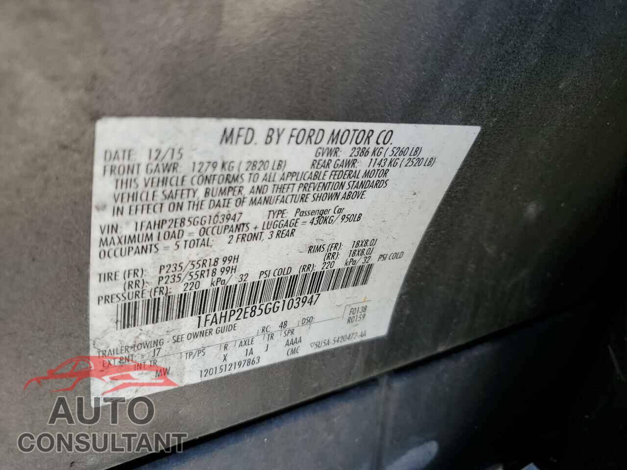 FORD TAURUS 2016 - 1FAHP2E85GG103947