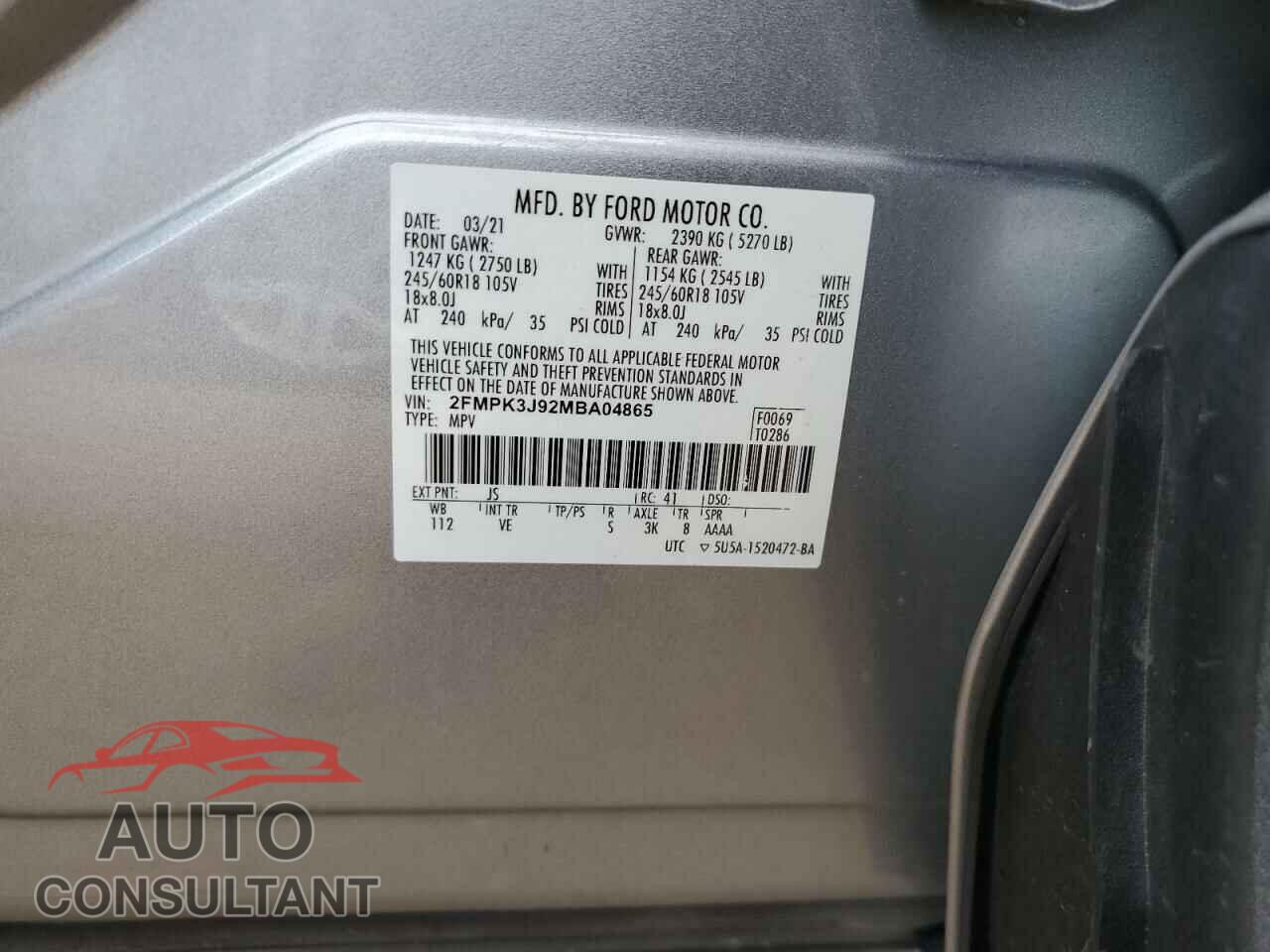FORD EDGE 2021 - 2FMPK3J92MBA04865