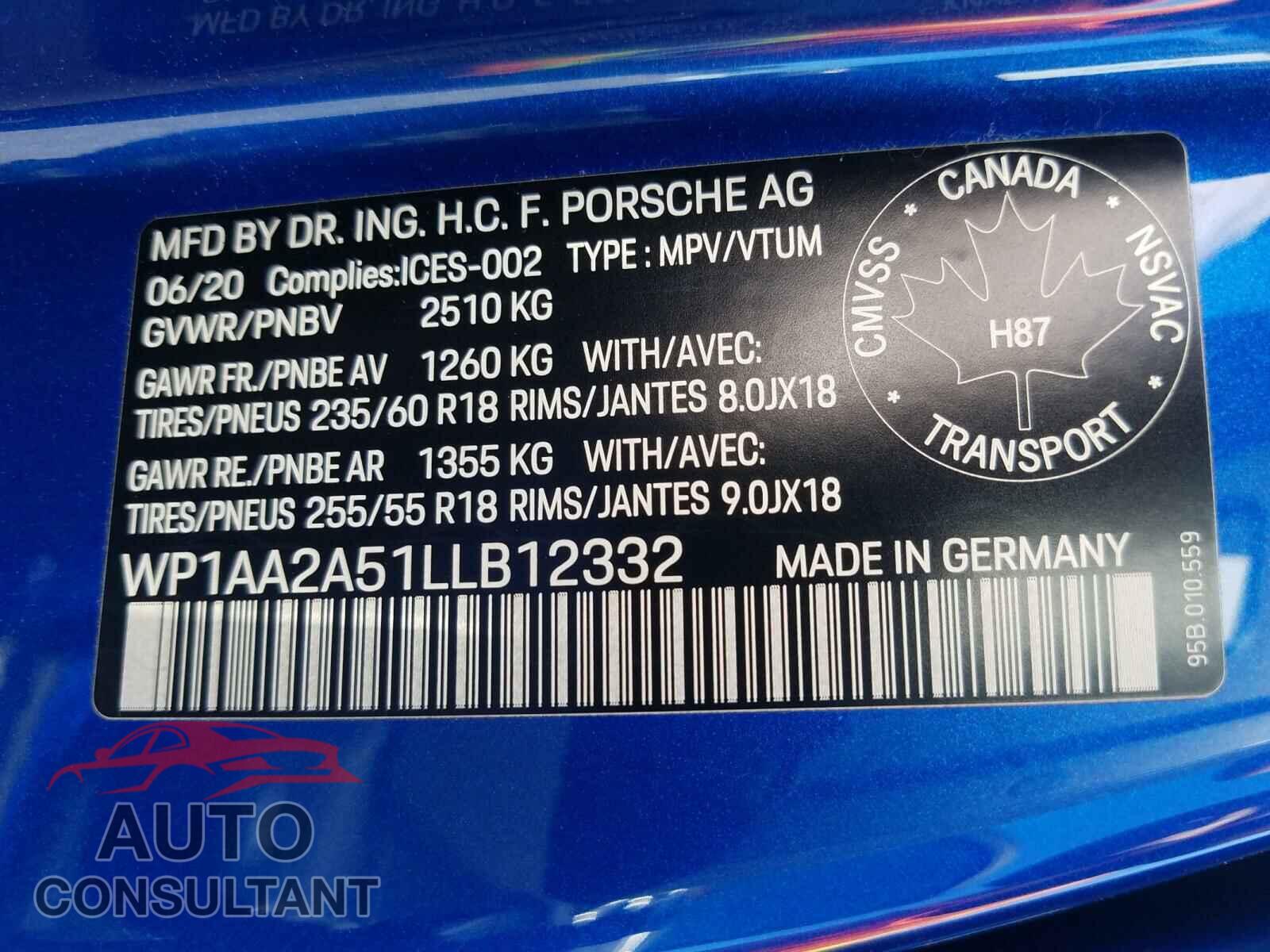 PORSCHE MACAN 2020 - WP1AA2A51LLB12332