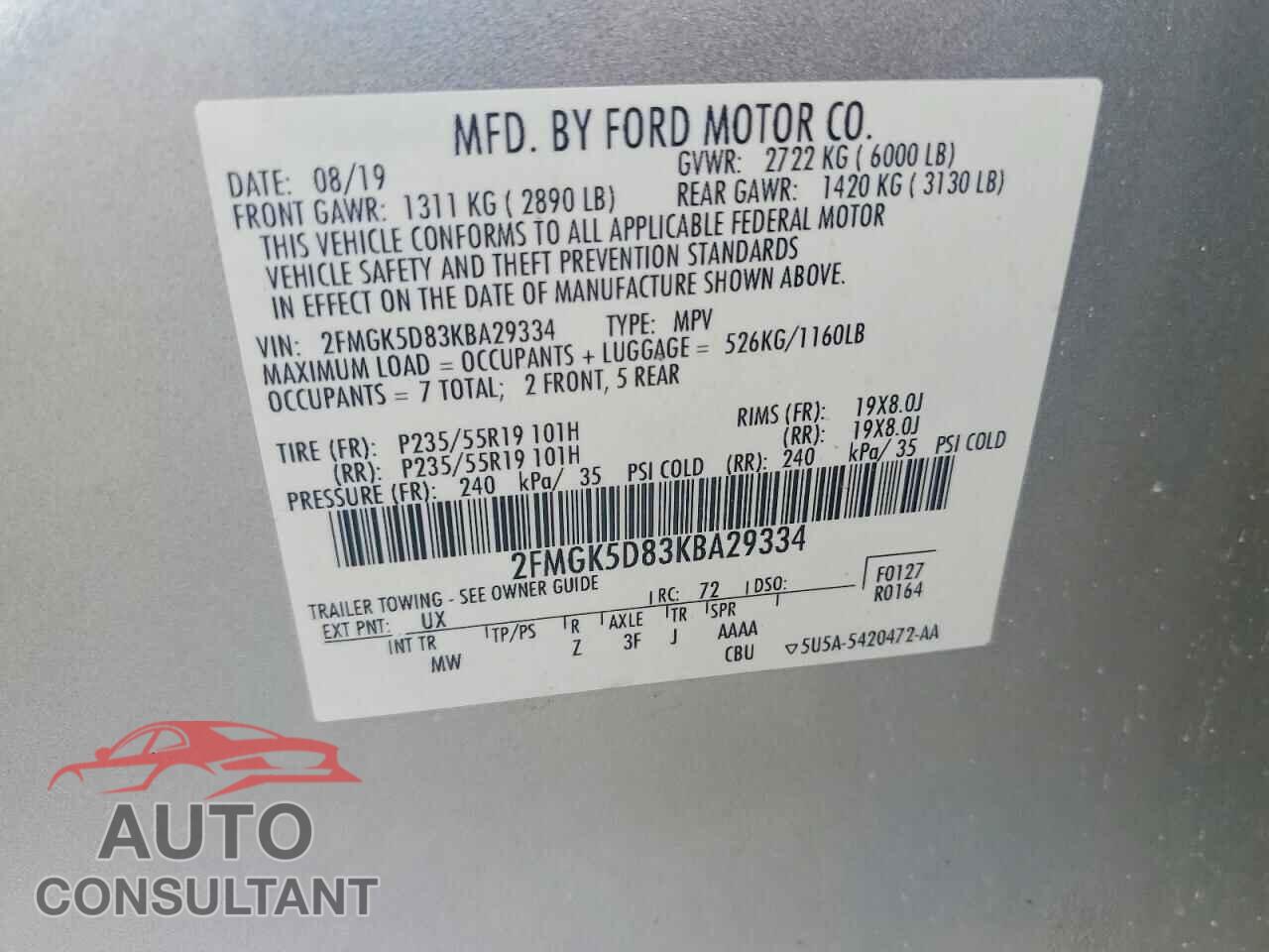 FORD FLEX 2019 - 2FMGK5D83KBA29334