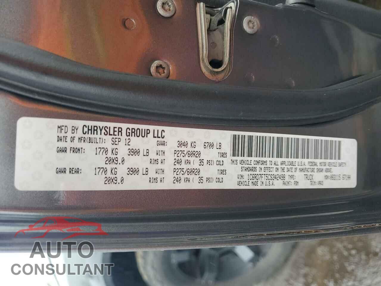 DODGE RAM 1500 2012 - 1C6RD7FT5CS342498