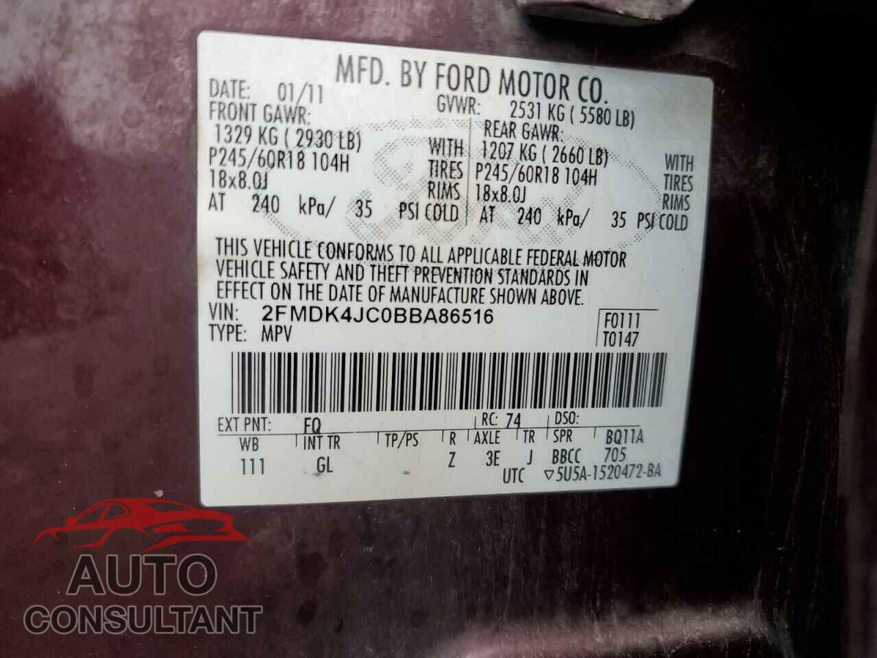 FORD EDGE 2011 - 2FMDK4JC0BBA86516