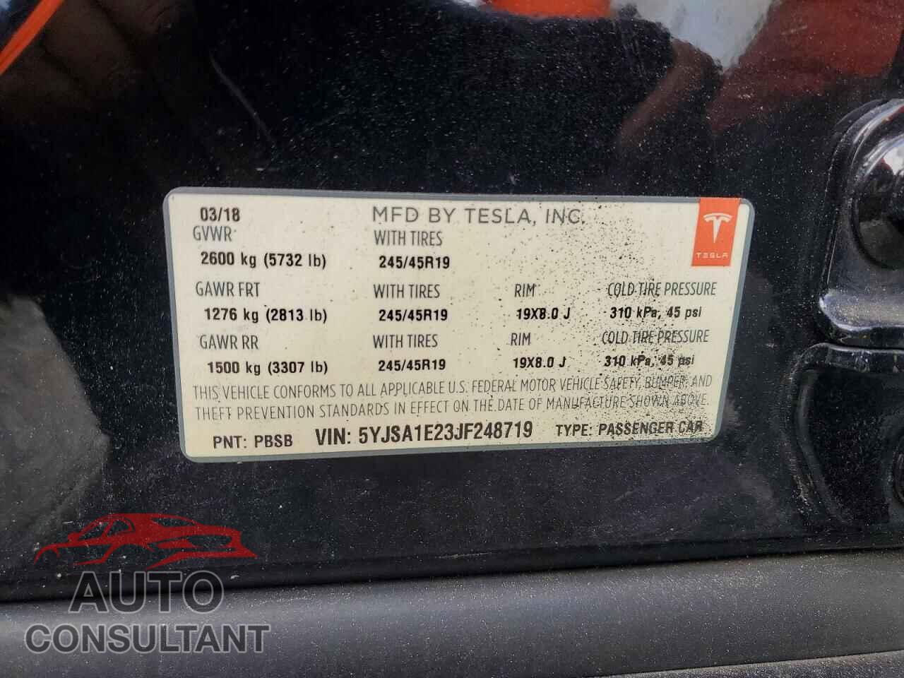 TESLA MODEL 3 2018 - 5YJSA1E23JF248719