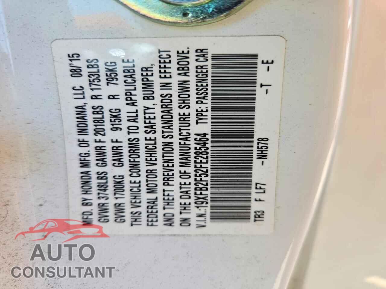 HONDA CIVIC 2015 - 19XFB2F52FE285464
