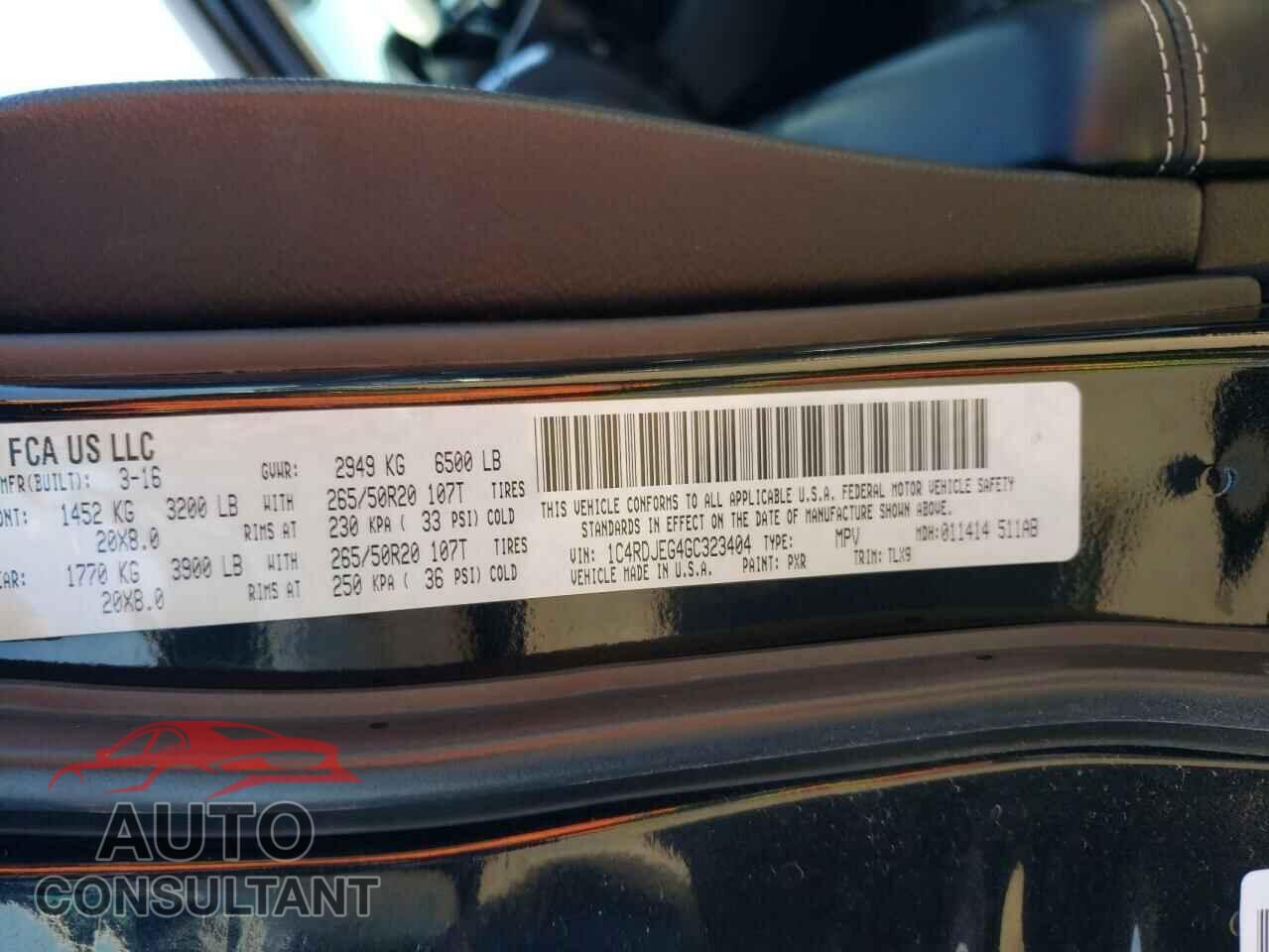 DODGE DURANGO 2016 - 1C4RDJEG4GC323404