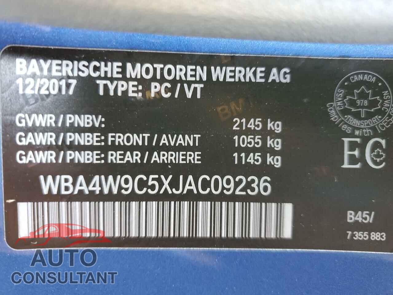BMW 4 SERIES 2018 - WBA4W9C5XJAC09236
