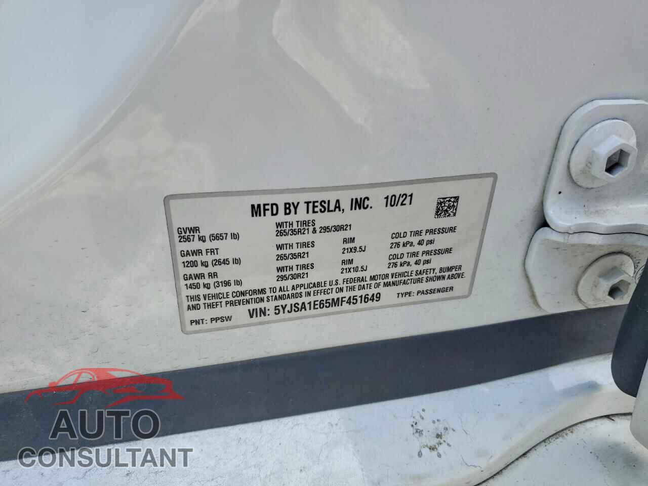 TESLA MODEL S 2021 - 5YJSA1E65MF451649
