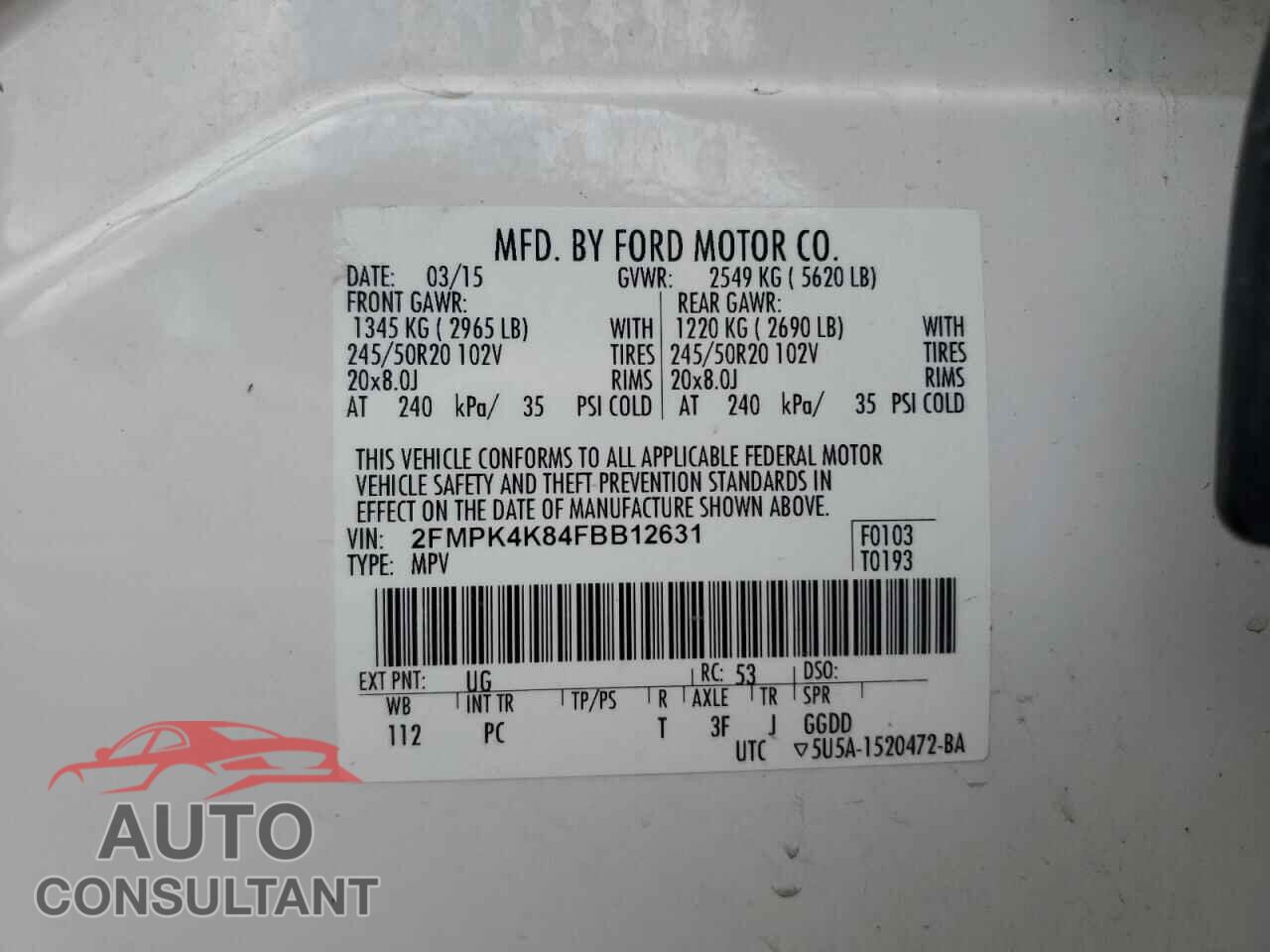 FORD EDGE 2015 - 2FMPK4K84FBB12631
