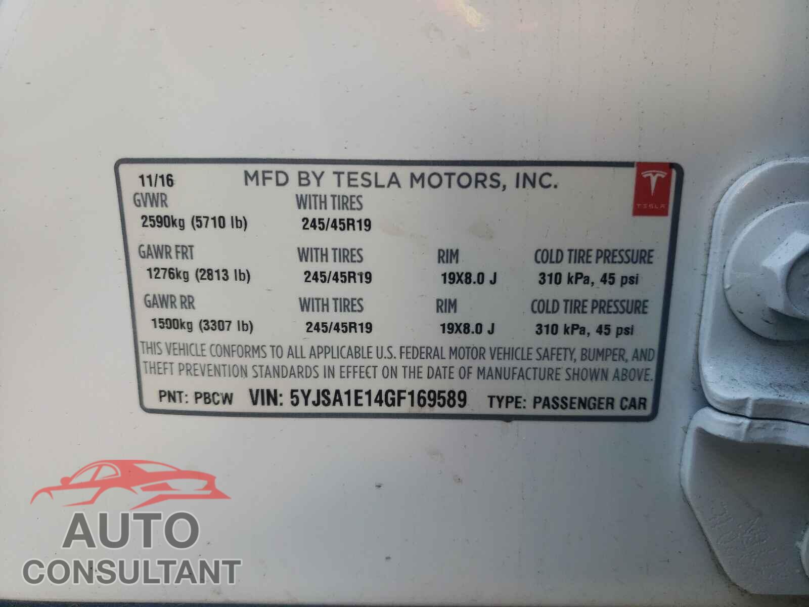 TESLA MODEL S 2016 - 5YJSA1E14GF169589