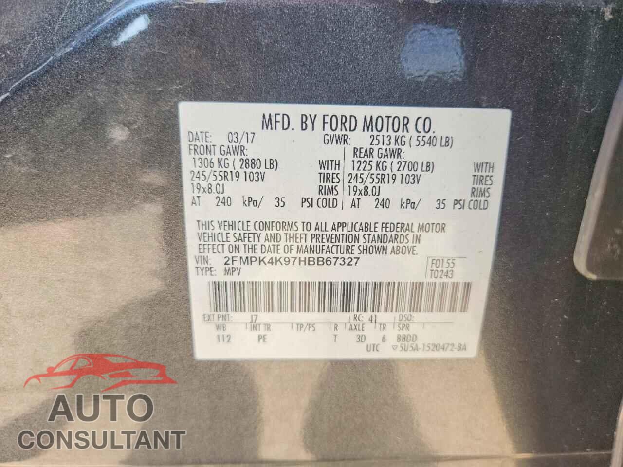 FORD EDGE 2017 - 2FMPK4K97HBB67327