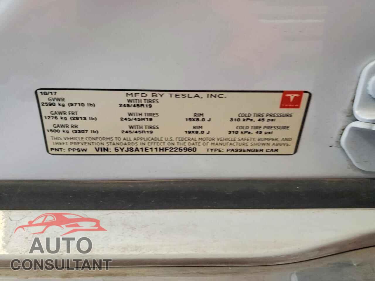 TESLA MODEL S 2017 - 5YJSA1E11HF225960