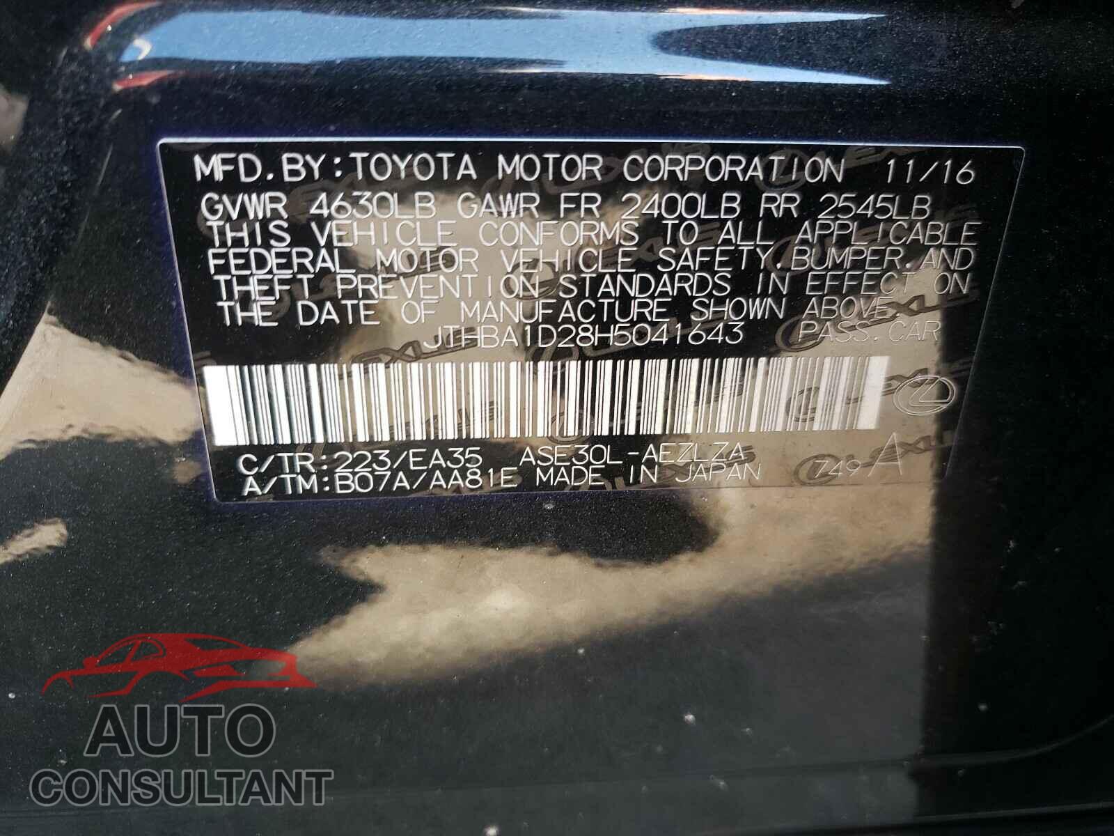 LEXUS IS 2017 - JTHBA1D28H5041643