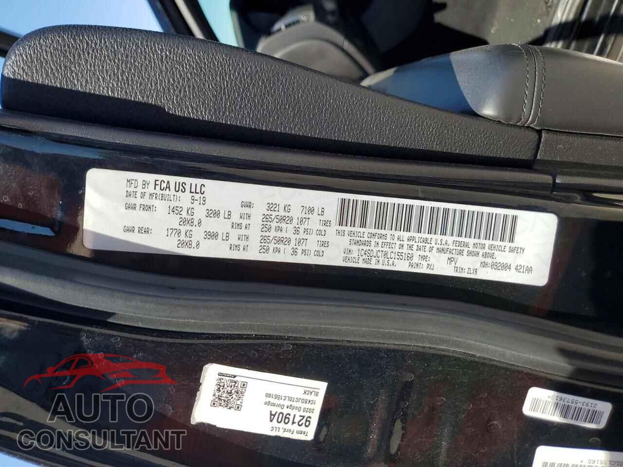 DODGE DURANGO 2020 - 1C4SDJCT0LC155160