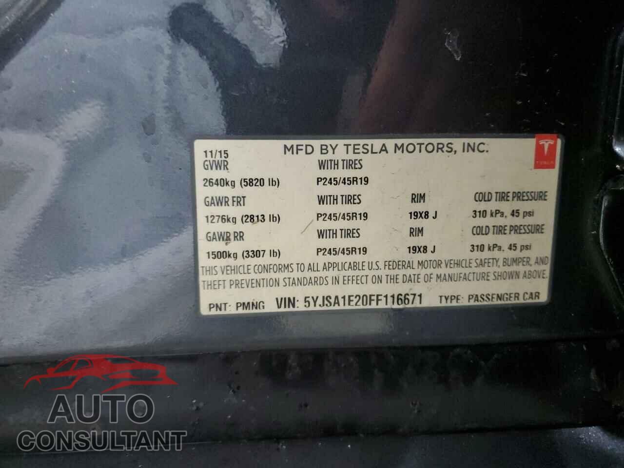 TESLA MODEL S 2015 - 5YJSA1E20FF116671