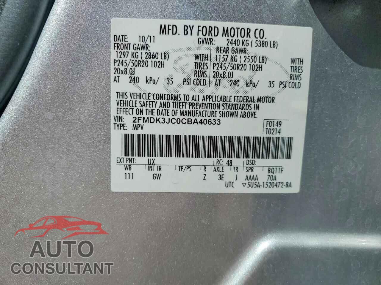 FORD EDGE 2012 - 2FMDK3JC0CBA40633