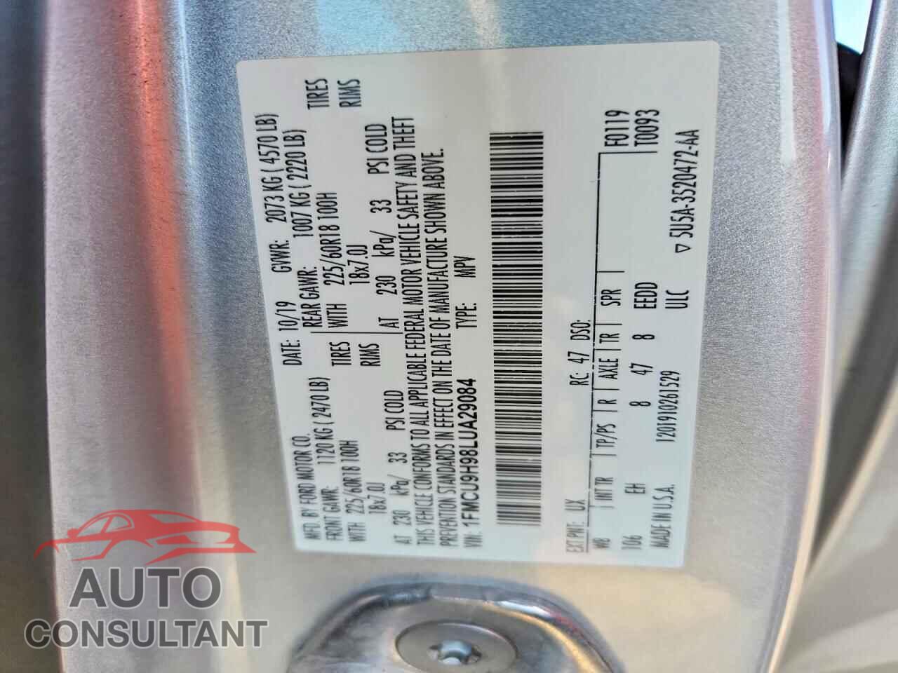 FORD ESCAPE 2020 - 1FMCU9H98LUA29084