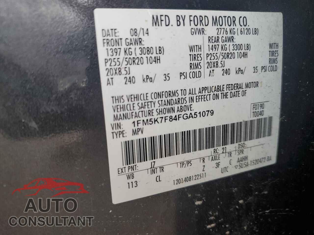 FORD EXPLORER 2015 - 1FM5K7F84FGA51079