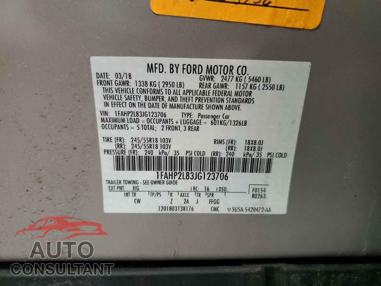 FORD TAURUS 2018 - 1FAHP2L83JG123706