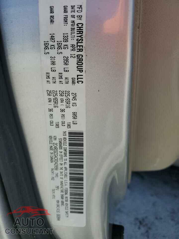 DODGE CARAVAN 2012 - 2C4RDGCG4CR342090