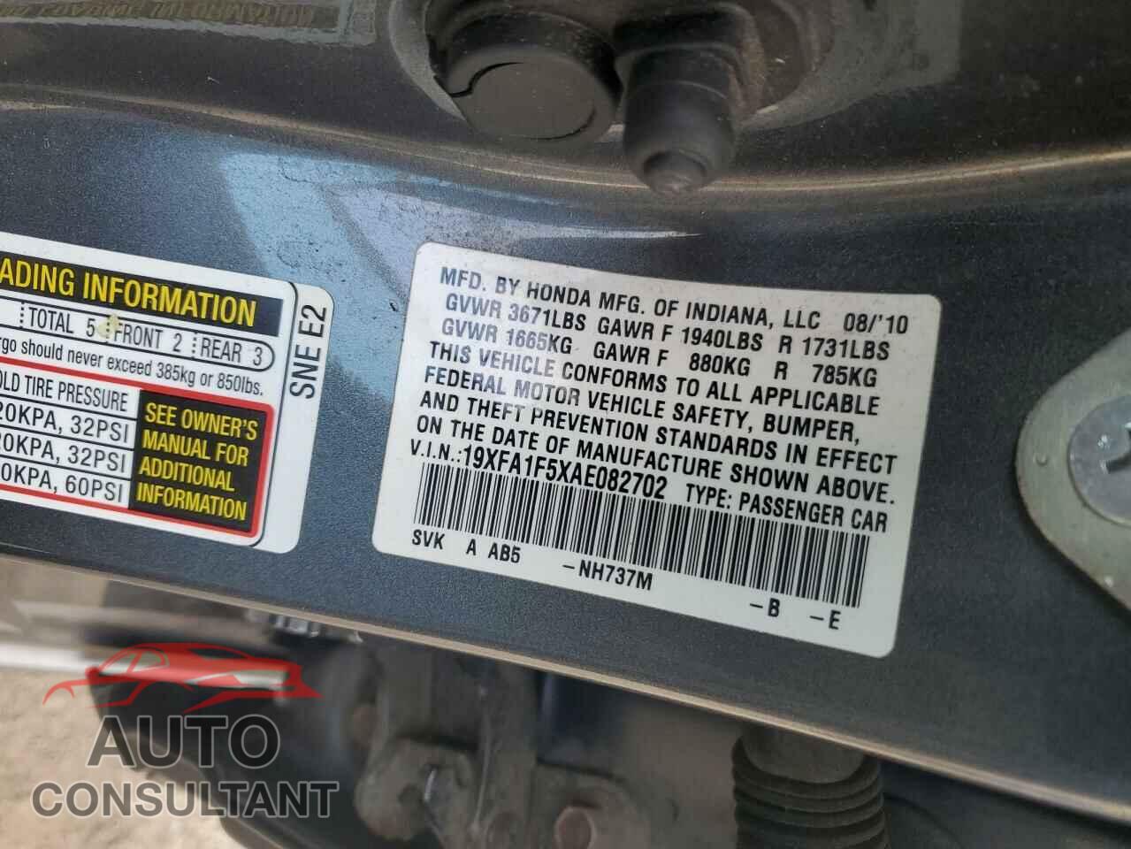 HONDA CIVIC 2010 - 19XFA1F5XAE082702