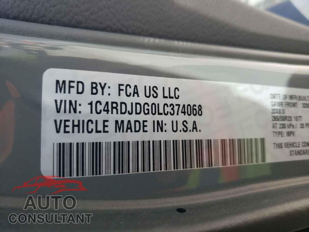 DODGE DURANGO 2020 - 1C4RDJDG0LC374068