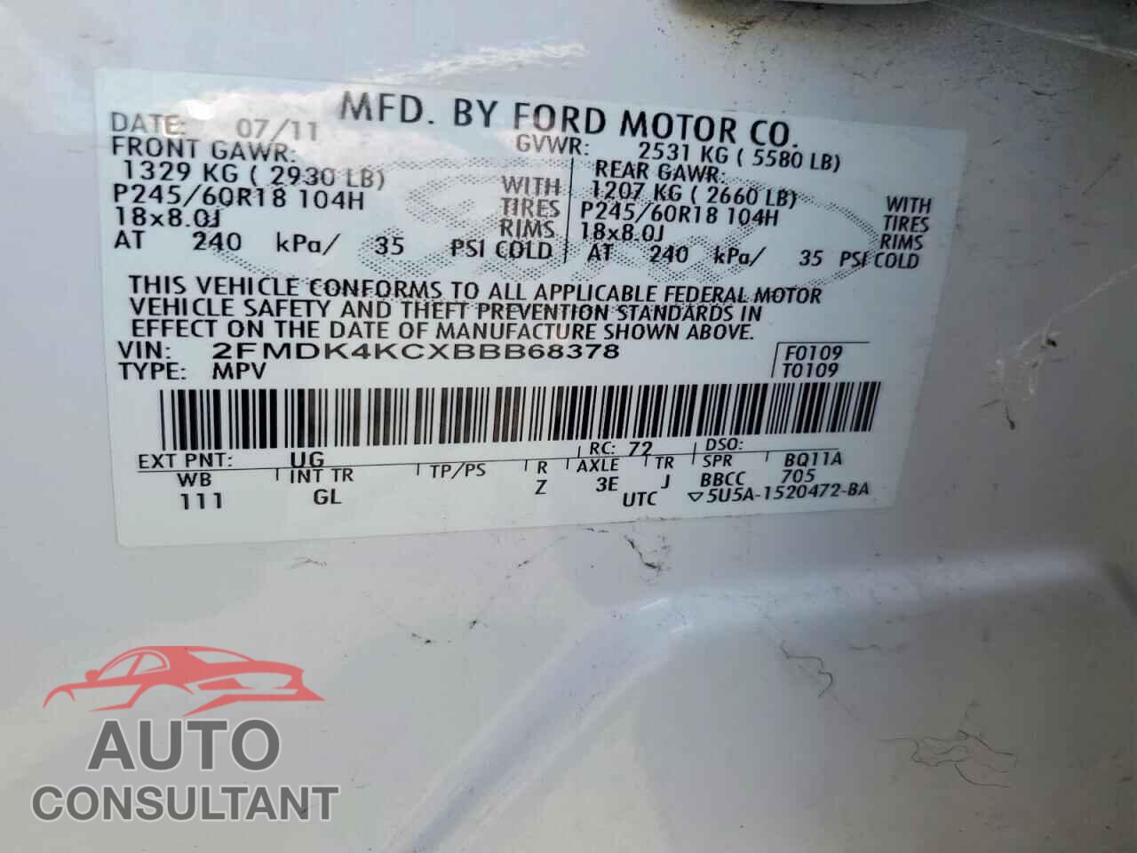 FORD EDGE 2011 - 2FMDK4KCXBBB68378