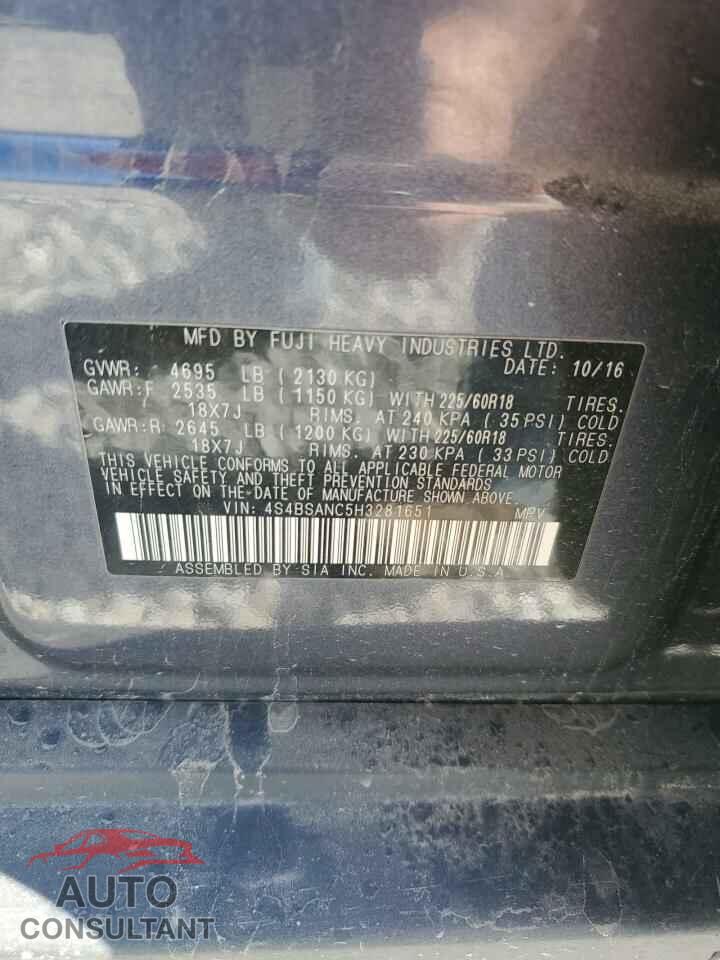 SUBARU OUTBACK 2017 - 4S4BSANC5H3281651