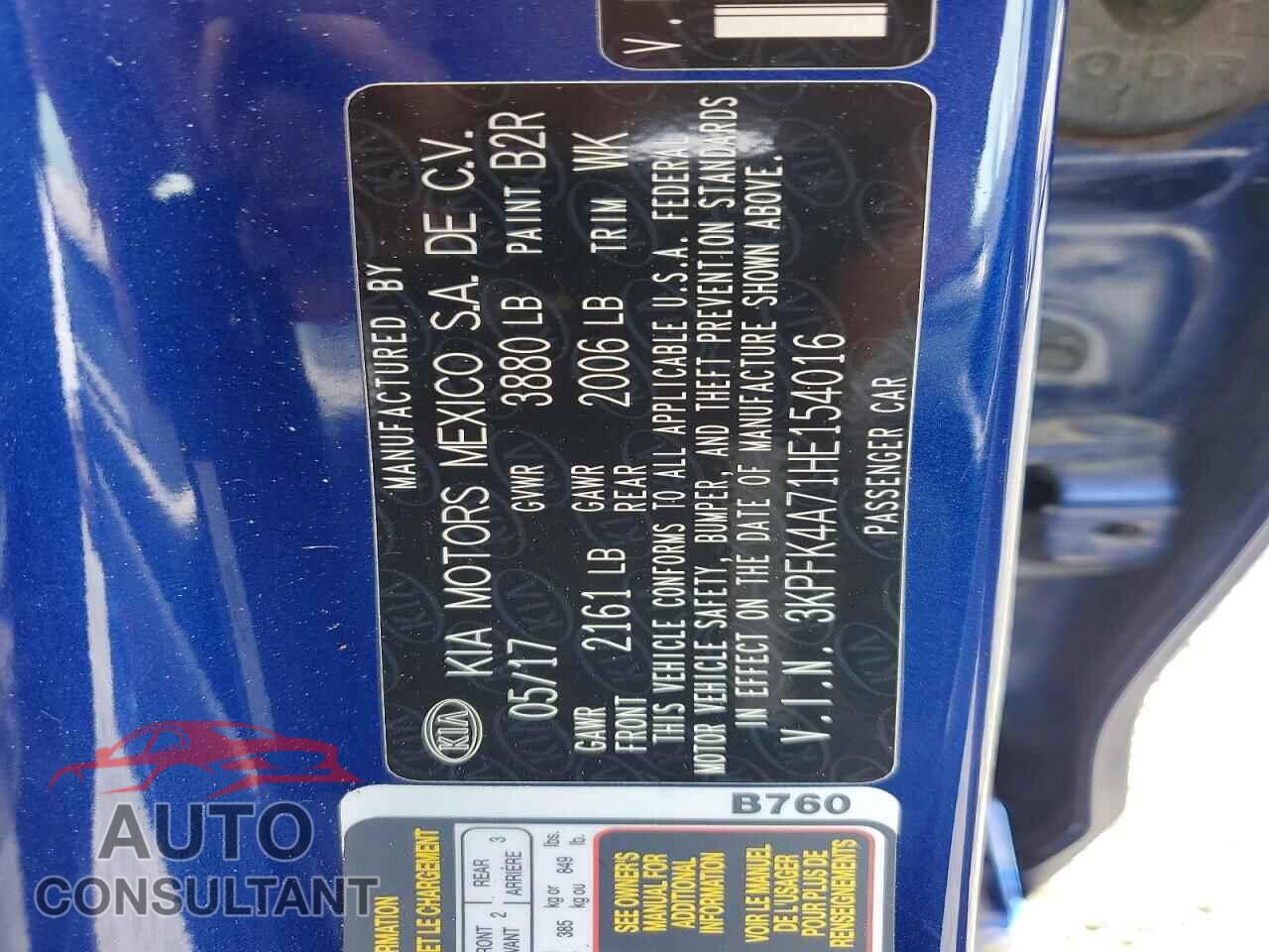 KIA FORTE 2017 - 3KPFK4A71HE154016
