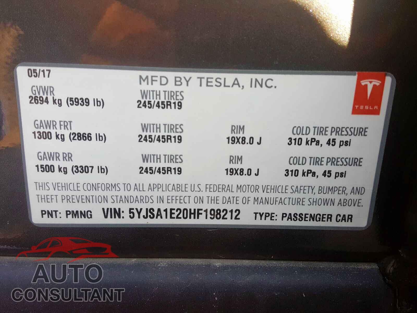 TESLA MODEL S 2017 - 5YJSA1E20HF198212