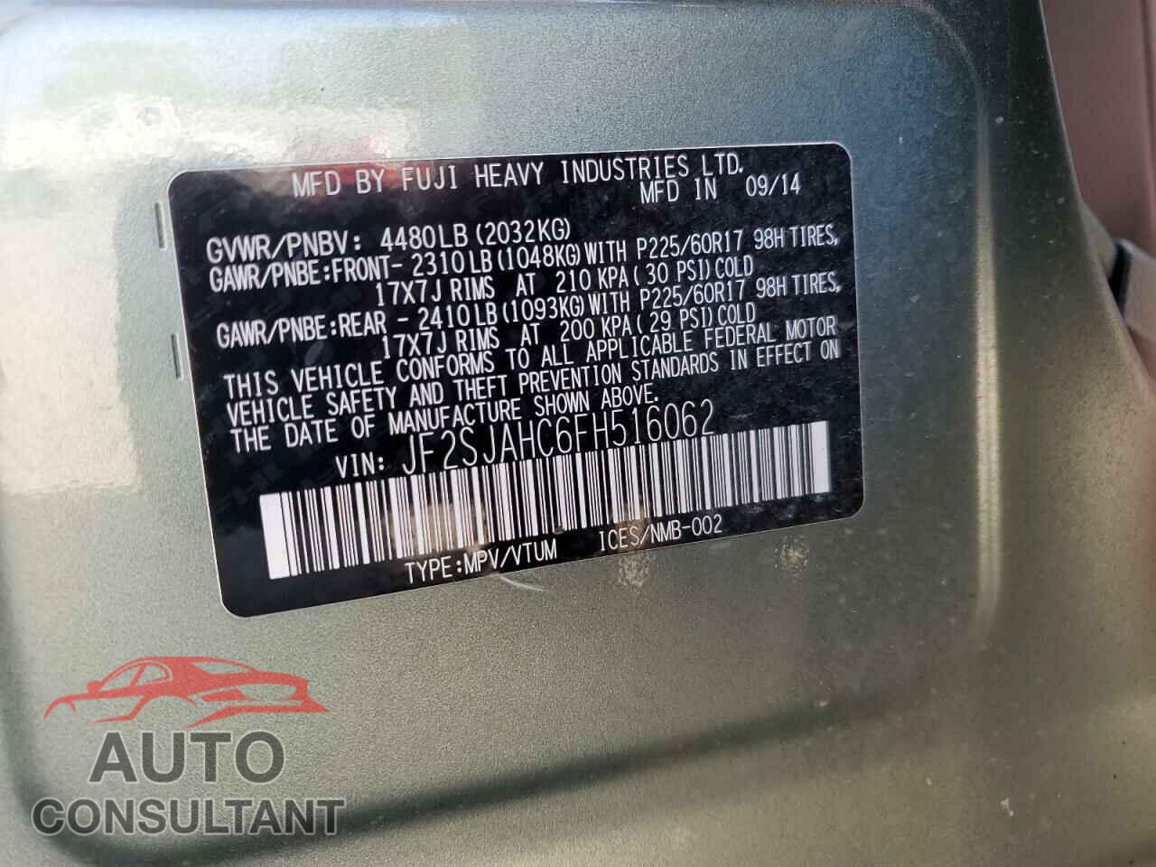 SUBARU FORESTER 2015 - JF2SJAHC6FH516062