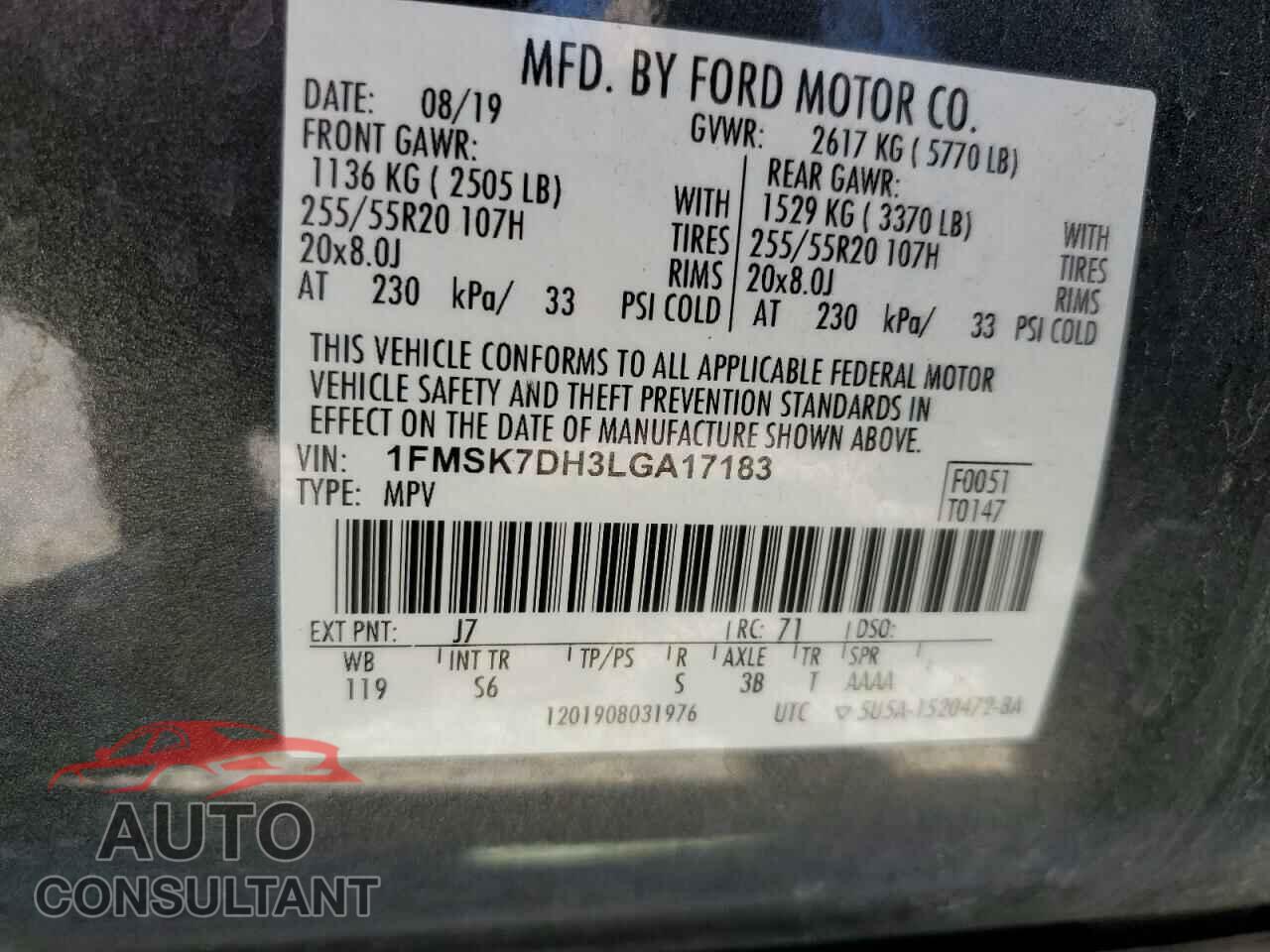 FORD EXPLORER 2020 - 1FMSK7DH3LGA17183