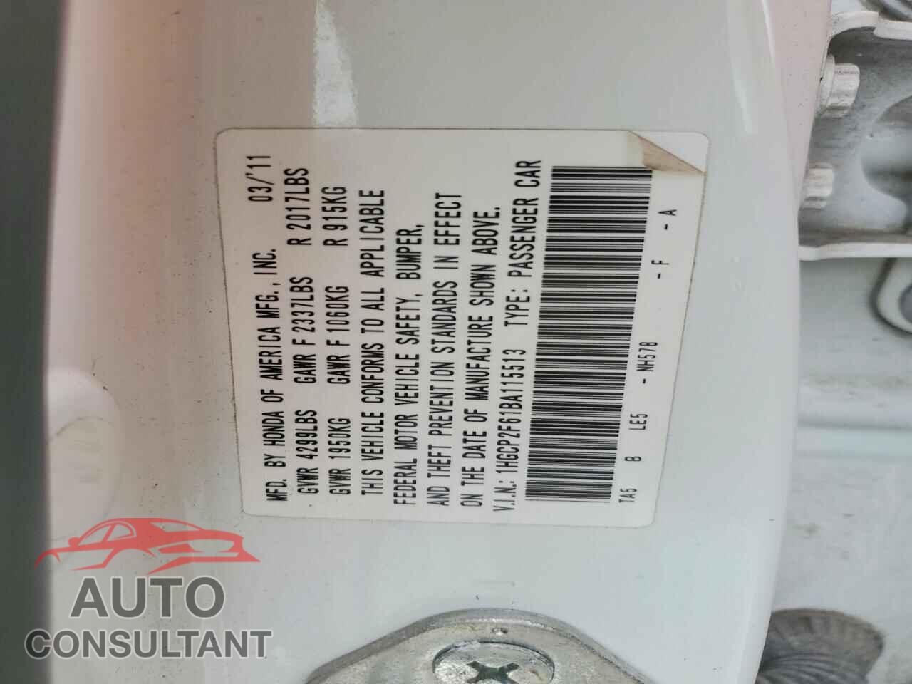 HONDA ACCORD 2011 - 1HGCP2F61BA115513