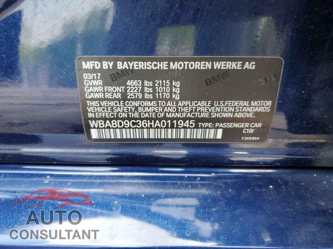 BMW 3 SERIES 2017 - WBA8D9C36HA011945