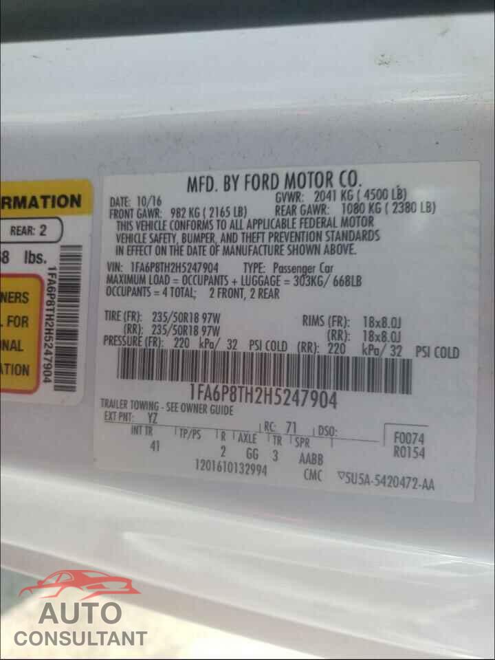 FORD MUSTANG 2017 - 1FA6P8TH2H5247904