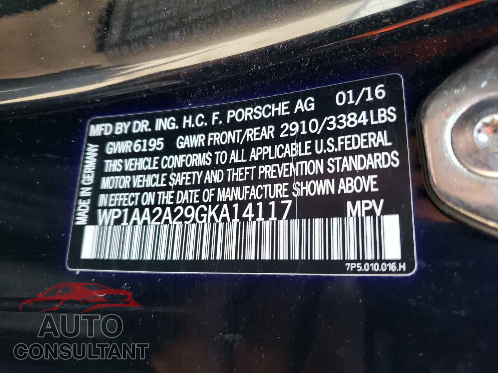 PORSCHE CAYENNE 2016 - WP1AA2A29GKA14117