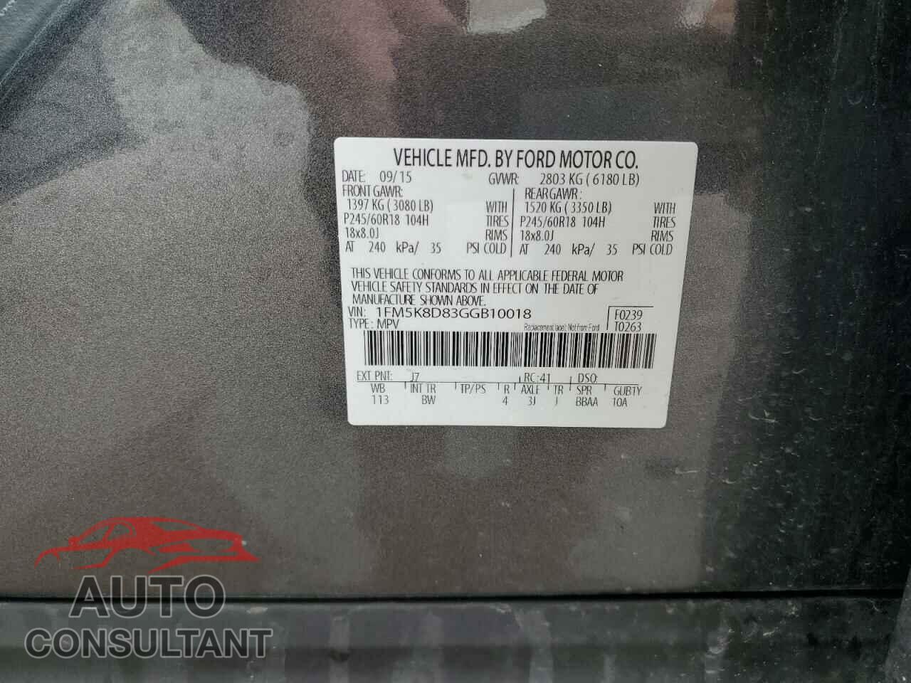 FORD EXPLORER 2016 - 1FM5K8D83GGB10018