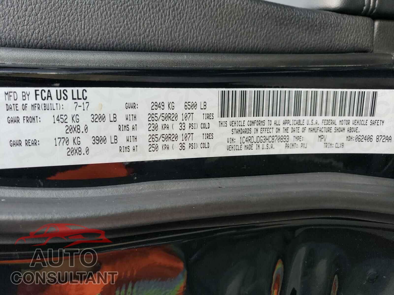 DODGE DURANGO 2017 - 1C4RDJDG3HC870893