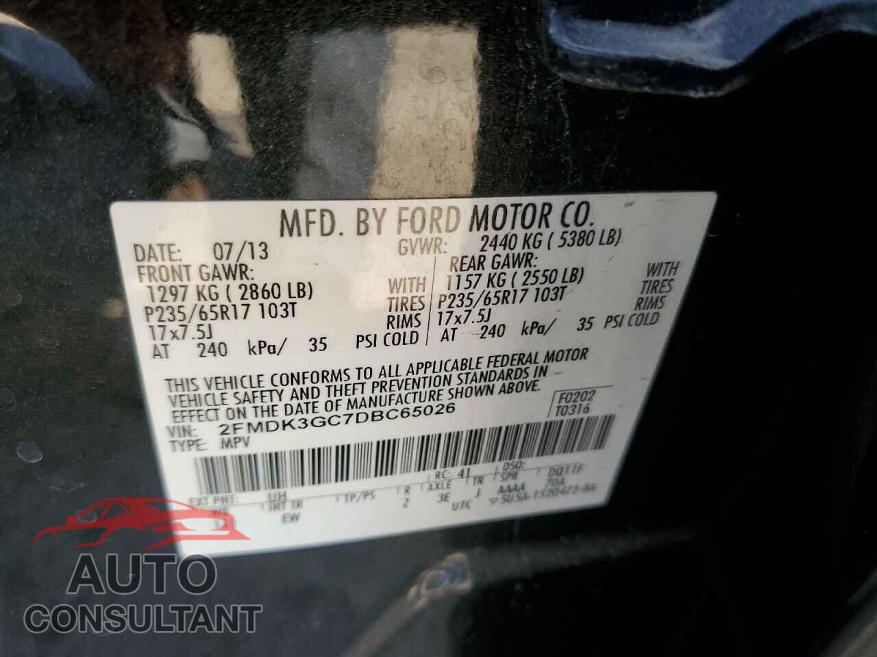 FORD EDGE 2013 - 2FMDK3GC7DBC65026