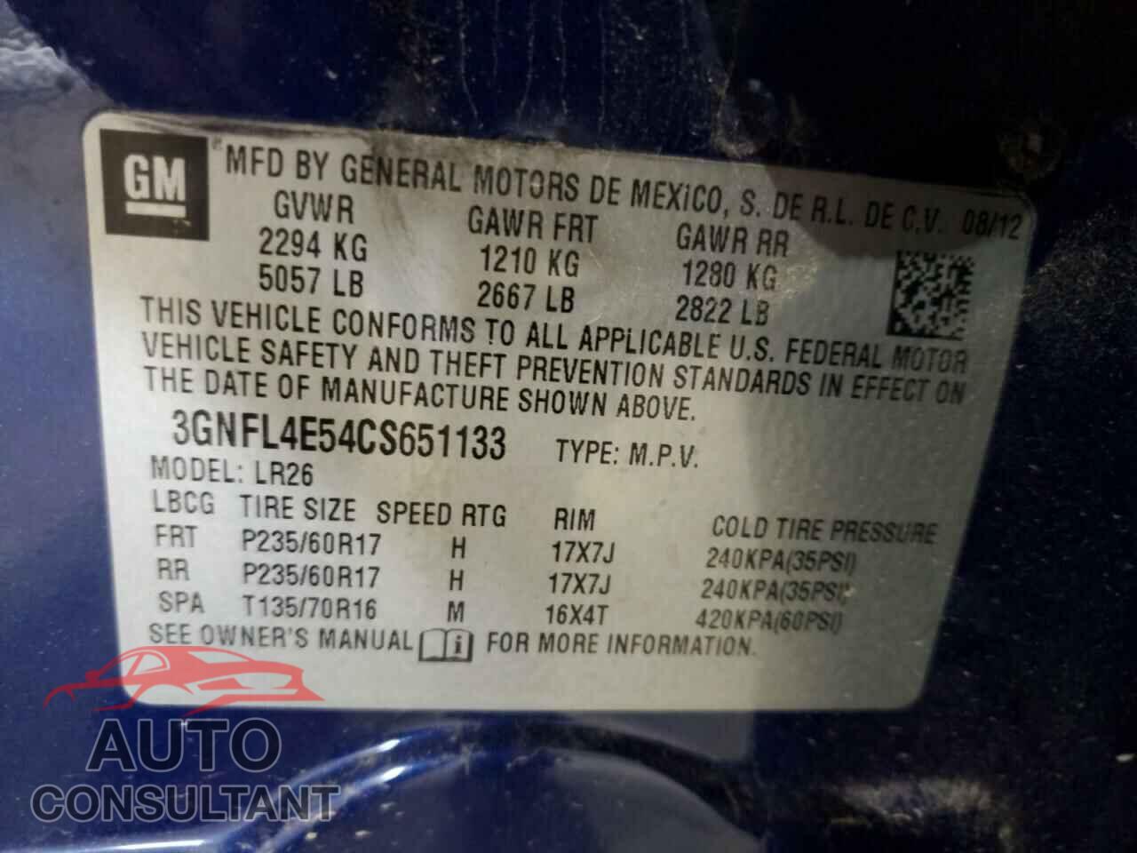 CHEVROLET CAPTIVA 2012 - 3GNFL4E54CS651133