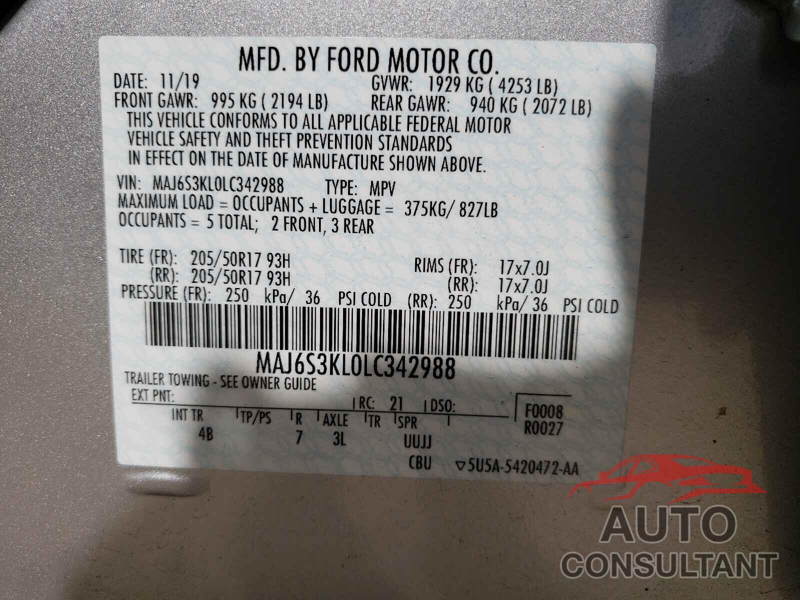 FORD ALL OTHER 2020 - MAJ6S3KL0LC342988