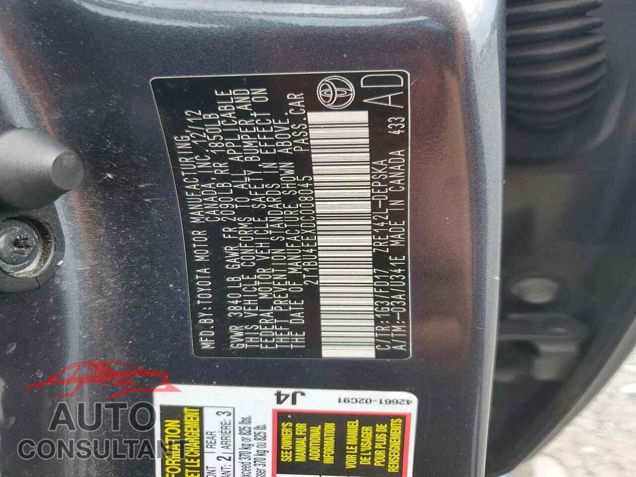 TOYOTA COROLLA 2013 - 2T1BU4EEXDC008045