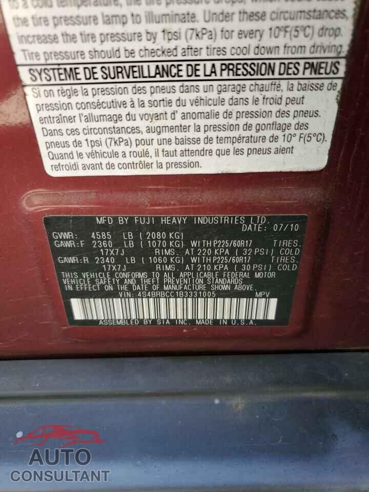 SUBARU OUTBACK 2011 - 4S4BRBCC1B3331005