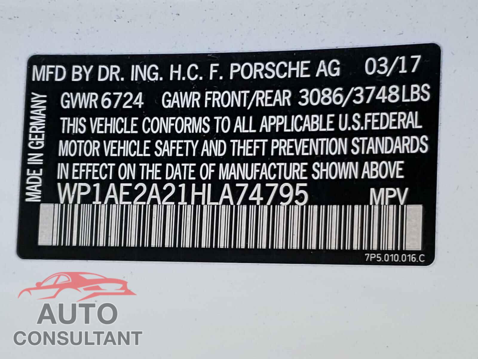 PORSCHE CAYENNE 2017 - WP1AE2A21HLA74795