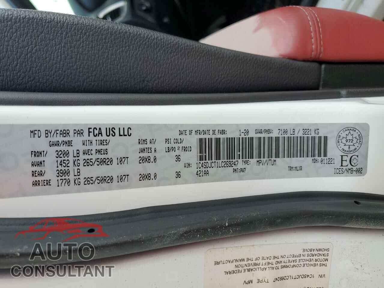 DODGE DURANGO 2020 - 1C4SDJCT1LC269247